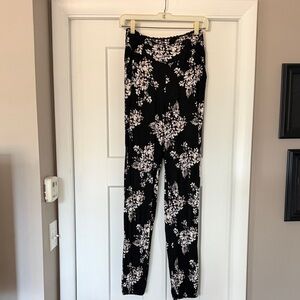 Floral Black and White Women's Pants